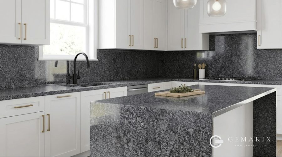 Steel Grey granite benchtop, polished finish
