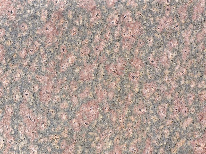 Bala Flower Granite slab &mdash; cream to pale buff with distinctive dark flower-pattern mineral inclusions