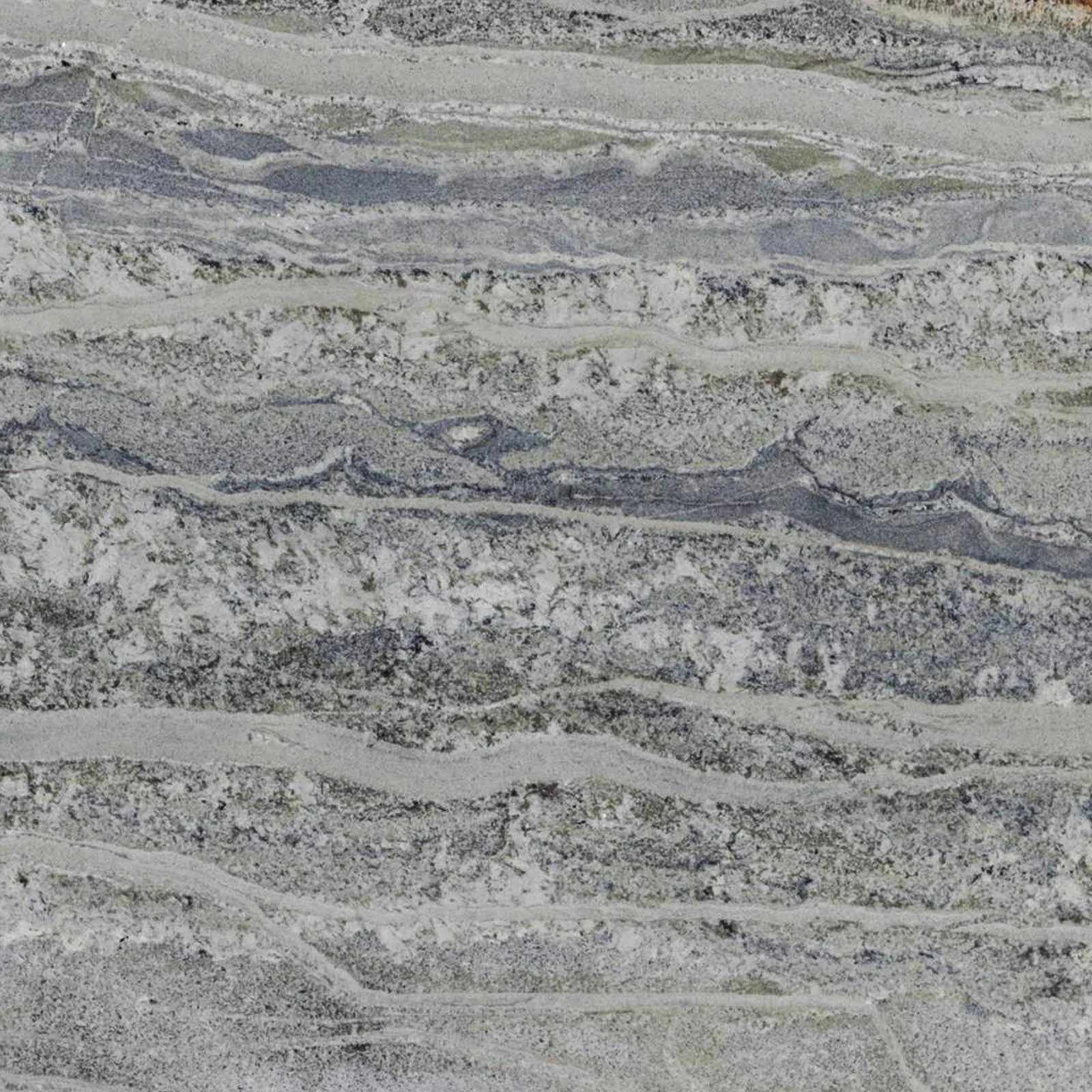 Monte Cristo Granite slab &mdash; deep grey-green with complex mineral banding and dark inclusions