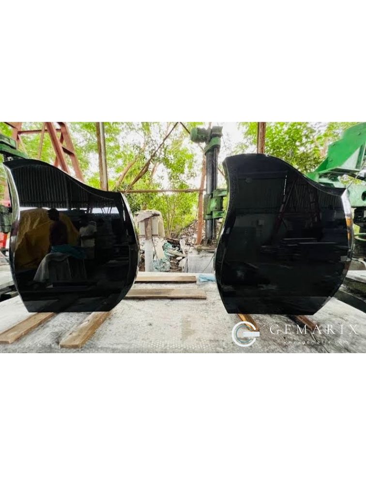 Black Granite Headstone Wave Pair