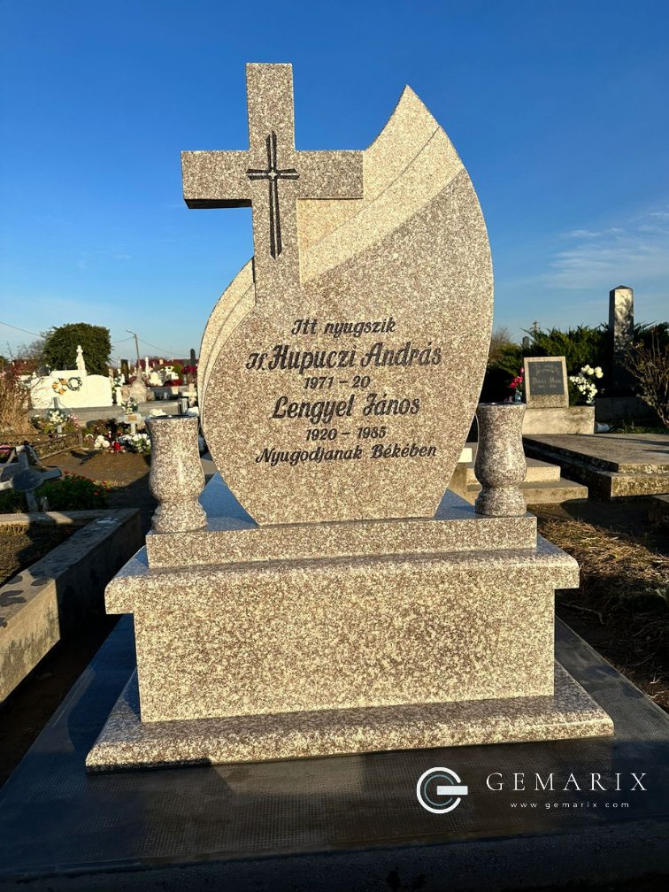 Grey Granite Headstone Flame Installed